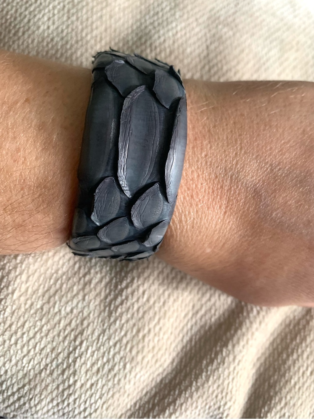 Handmade in USA Deep Gray Women’s Textured Snake Skin 1” Cuff Bracelet Exotic
